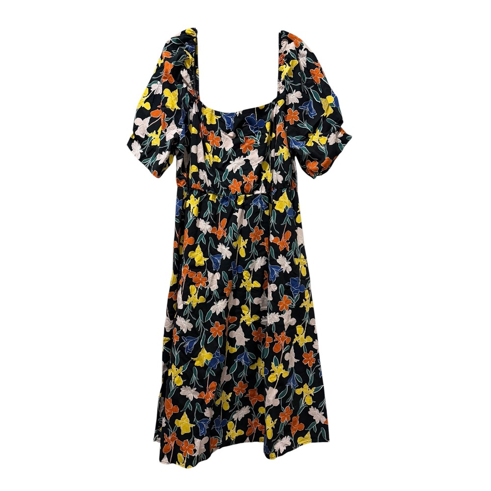 Eloquii Size 24 Elements Floral Puff Sleeve Midi Dress Black Plus Size B14